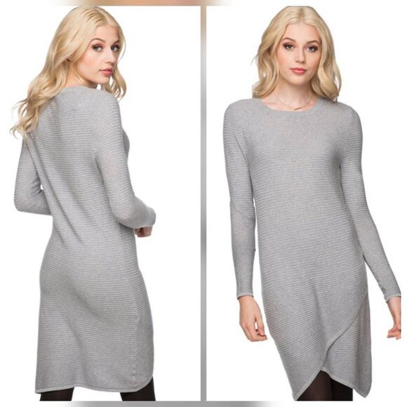 Subtle Luxury Aubrey Faux Wrap Asymmetrical Hem Sweater Dress Sz. M/L - Picture 3 of 8